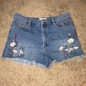 Embroidered jean shorts